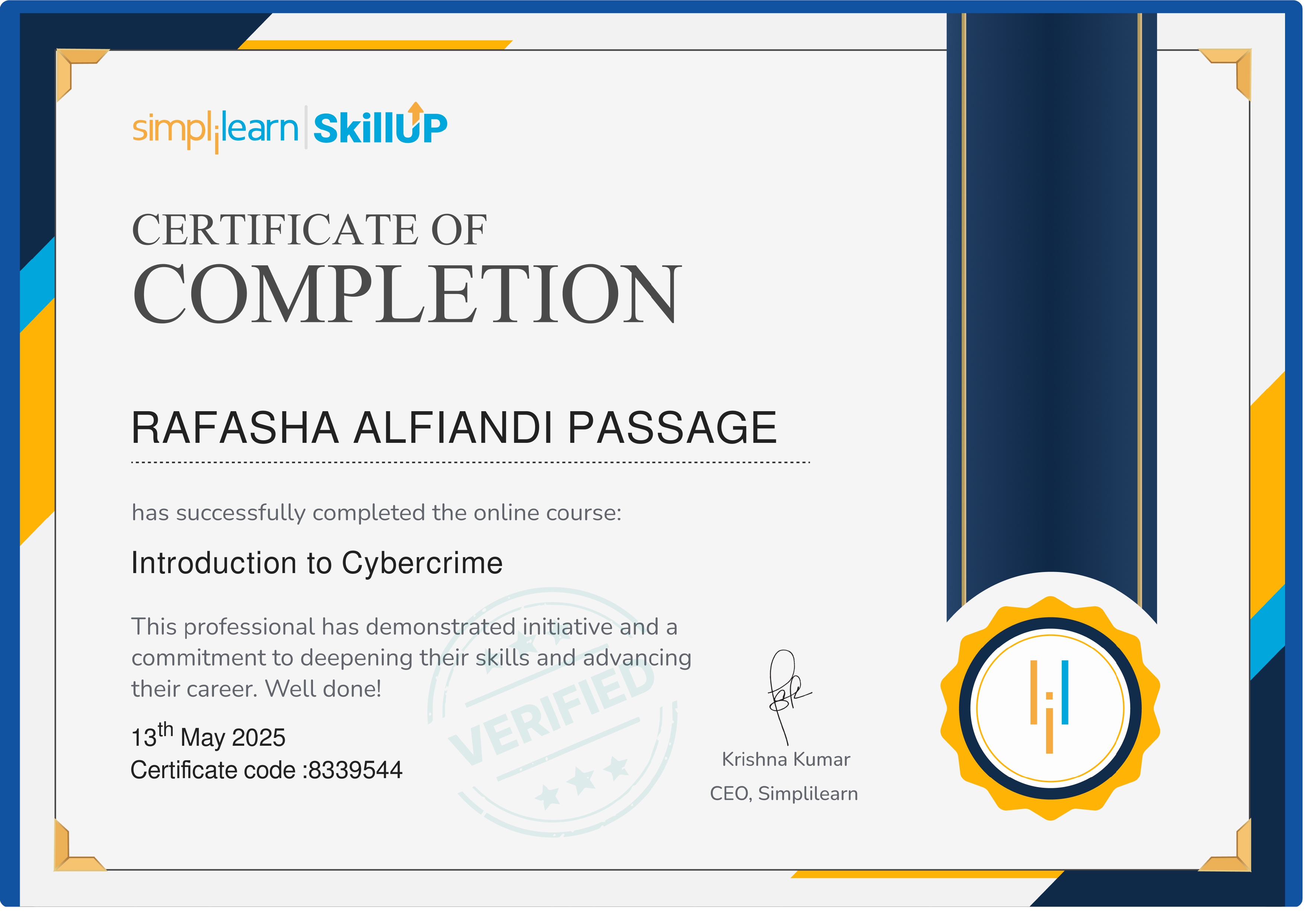 Sertifikat Introduction to Cybercrime
