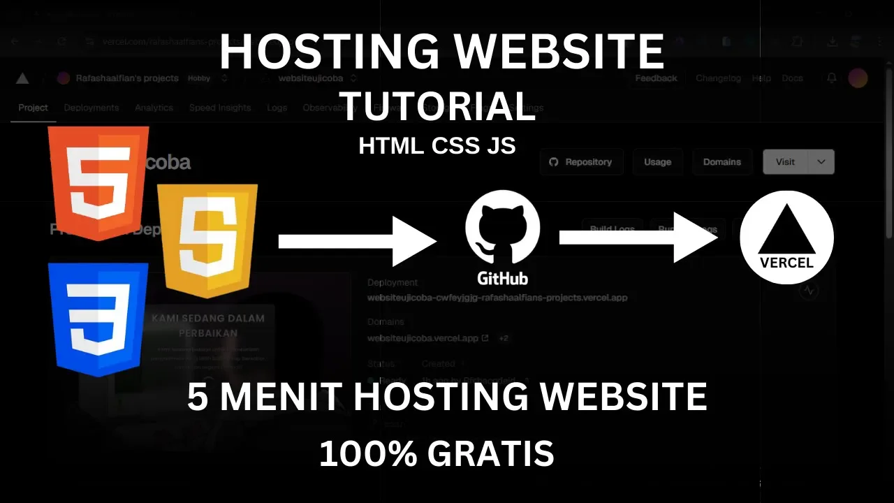 Thumbnail video: cara hosting website di Vercel kurang dari 5 menit